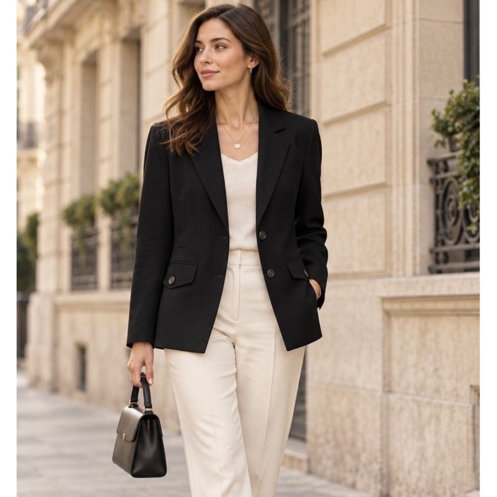 Banana Republic Black Stretch Wool Blazer Vintage Y2K Size 6 Style Minimalist